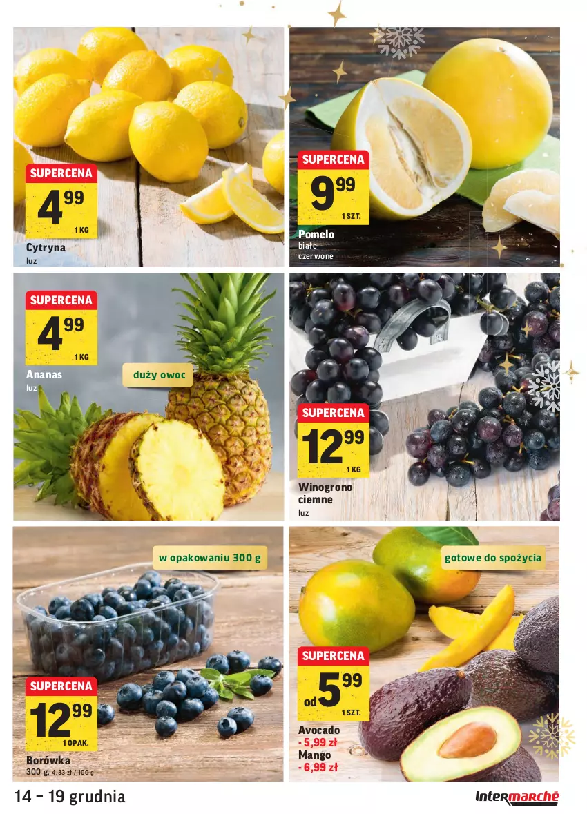 Gazetka promocyjna Intermarche - Gazetka promocyjna - ważna 14.12 do 19.12.2021 - strona 11 - produkty: Ananas, Avocado, Borówka, Mango, Pomelo, Wino