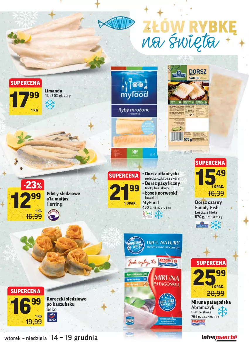 Gazetka promocyjna Intermarche - Gazetka promocyjna - ważna 14.12 do 19.12.2021 - strona 21 - produkty: Dorsz, Fa, Kawa, Koreczki śledziowe, Lazur, Matjas, Miruna, SEKO, Tago