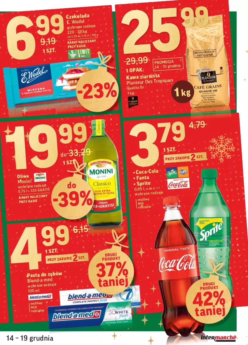 Gazetka promocyjna Intermarche - Gazetka promocyjna - ważna 14.12 do 19.12.2021 - strona 3 - produkty: Blend-a-Med, Czekolada, E. Wedel, Fa, Fanta, Kawa, Kawa ziarnista, Monini, Sprite