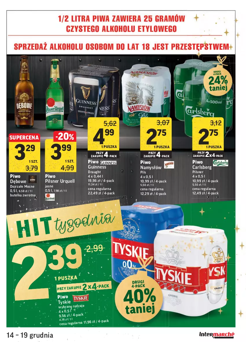 Gazetka promocyjna Intermarche - Gazetka promocyjna - ważna 14.12 do 19.12.2021 - strona 39 - produkty: Carlsberg, Namysłów, Pilsner Urquell, Piwo, Tyskie