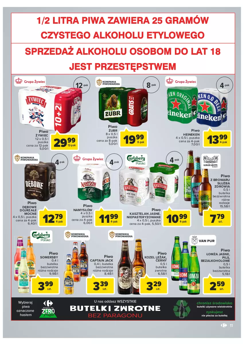 Gazetka promocyjna Carrefour - Gazetka Carrefour - ważna 11.01 do 23.01.2022 - strona 11 - produkty: Captain Jack, Gra, Heineken, Kasztelan, Kozel, Namysłów, Piwa, Piwo, Somersby