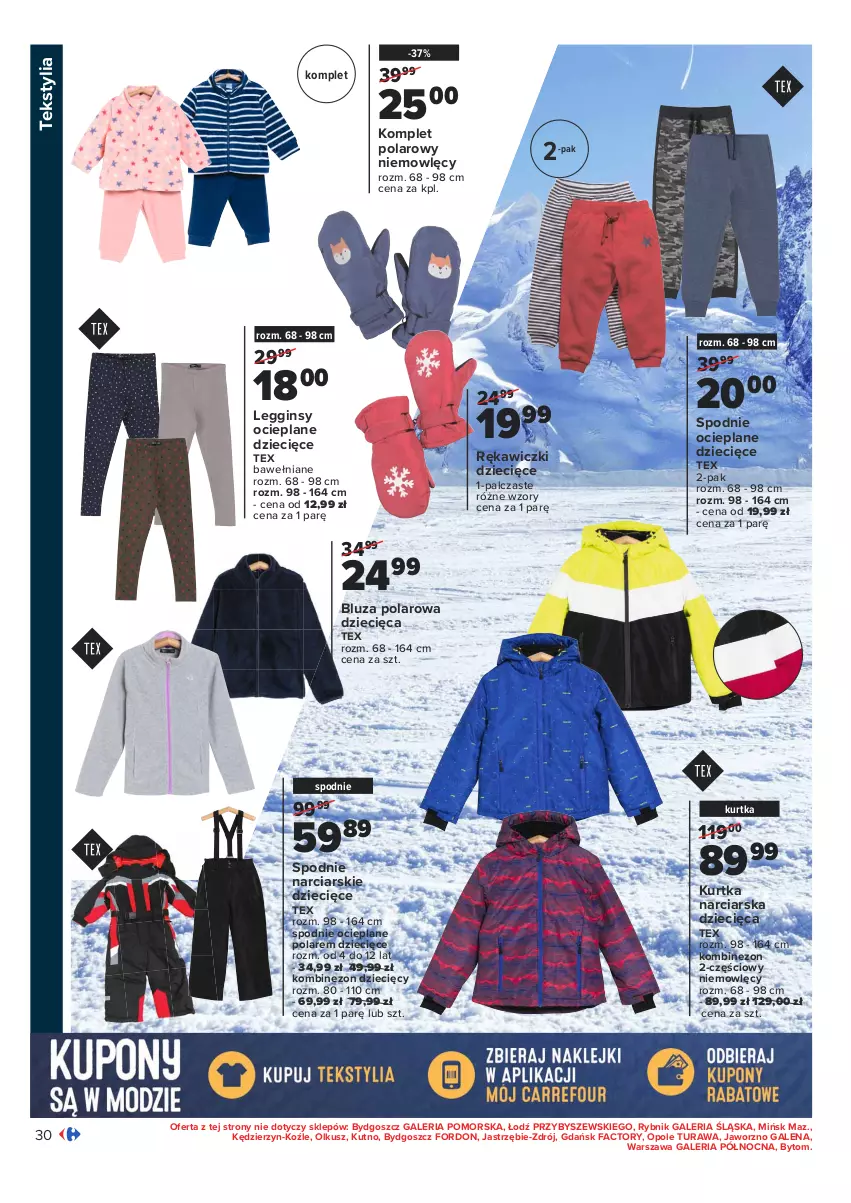 Gazetka promocyjna Carrefour - Gazetka Carrefour - ważna 11.01 do 23.01.2022 - strona 30 - produkty: Bluza, Bluza polarowa, Dzieci, Fa, Gin, Kombinezon, Kurtka, Legginsy, Legginsy ocieplane, Spodnie, Spodnie ocieplane