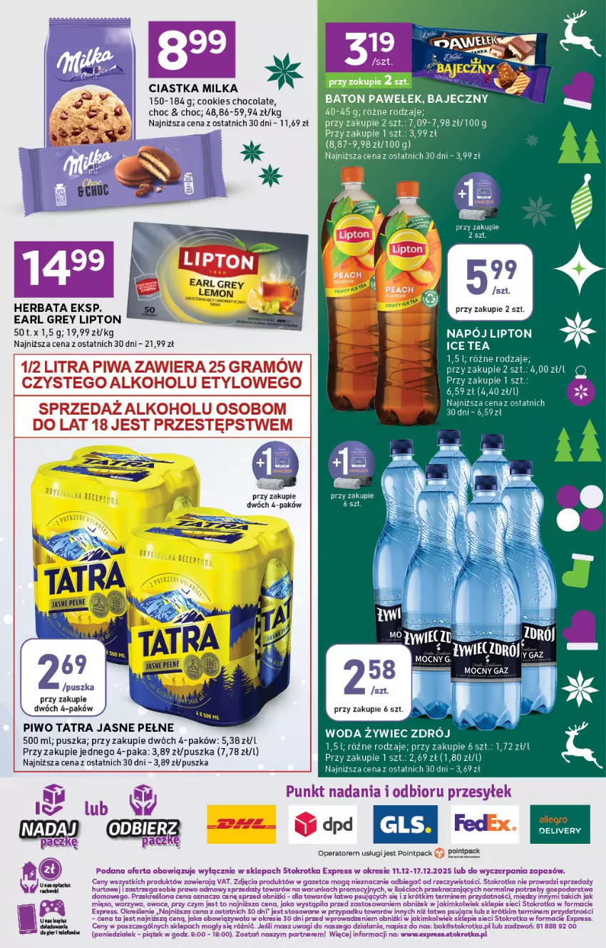 Gazetka promocyjna Stokrotka - Supermarket - ważna 11.12 do 17.12.2025 - strona 6 - produkty: Allegro, Baton, Ciastka, Earl Grey, Herbata, Ice tea, Lipton, Milka, Napój, O nas, Owoce, Piwo, Tatra, Wagi, Warzywa, Woda