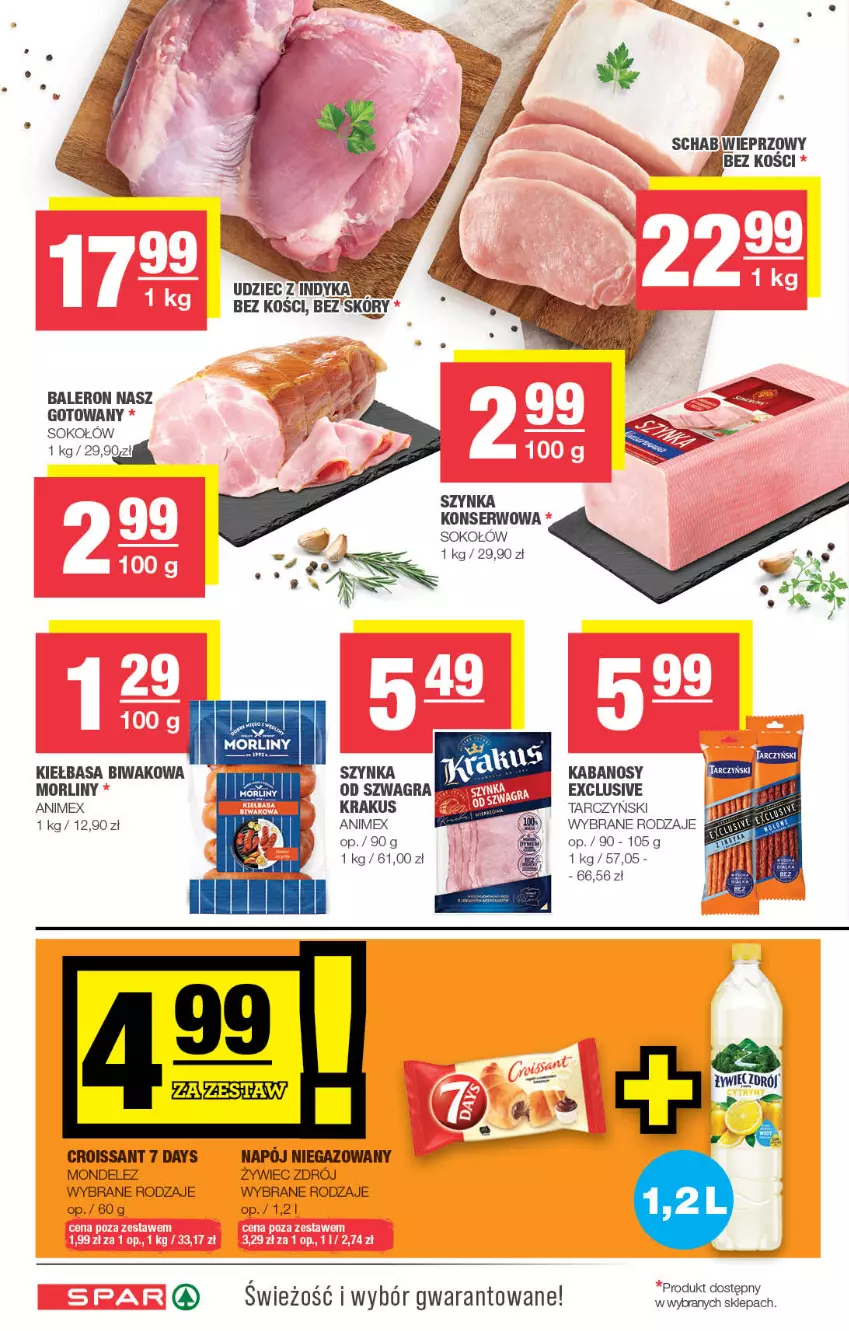 Gazetka promocyjna Spar - Spar - ważna 21.04 do 01.05.2024 - strona 4 - produkty: 7 Days, Croissant, Fa, Gra, Kabanos, Kiełbasa, Krakus, Morliny, Napój, Napój niegazowany, Ser, Sok, Sokołów, Szynka, Szynka konserwowa