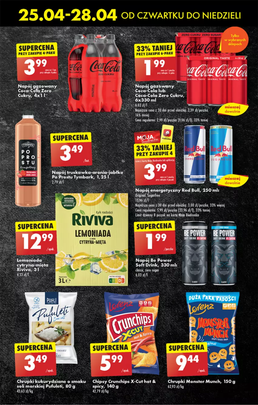 Gazetka promocyjna Biedronka - Od czwartku - ważna 25.04 do 01.05.2024 - strona 21 - produkty: Chipsy, Chrupki, Coca-Cola, Crunchips, Gin, Lemoniada, LG, Mięta, Monster Munch, Puf