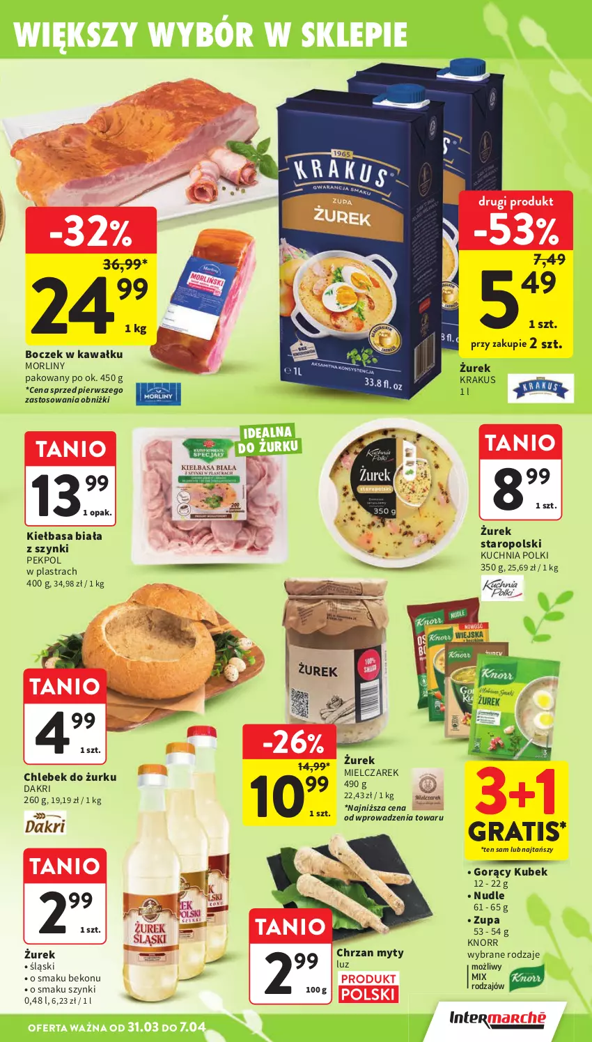 Gazetka promocyjna Intermarche - Gazetka Intermarche - ważna 31.03 do 07.04.2026 - strona 15 - produkty: Beko, Boczek, Chleb, Chrzan, Gra, Kawa, Kiełbasa, Kiełbasa biała, Knorr, Krakus, Kubek, Kuchnia, Morliny, Pekpol, Zupa