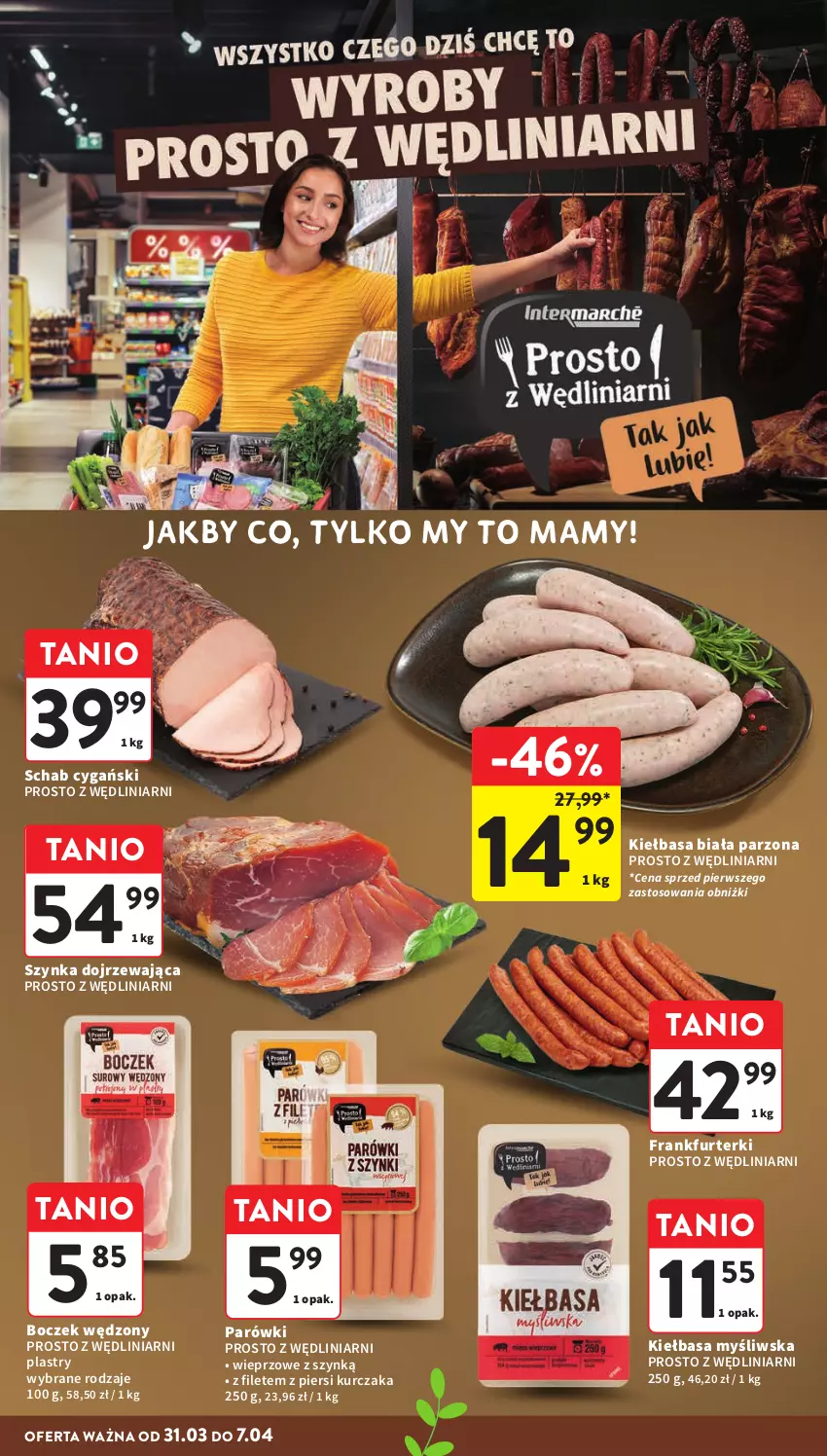 Gazetka promocyjna Intermarche - Gazetka Intermarche - ważna 31.03 do 07.04.2026 - strona 18 - produkty: Boczek, Frankfurterki, Kiełbasa, Kiełbasa biała, Kurczak, Parówki, Szynka