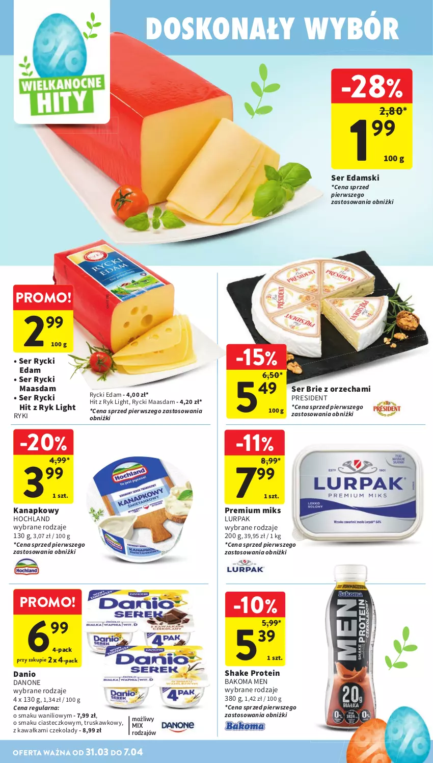 Gazetka promocyjna Intermarche - Gazetka Intermarche - ważna 31.03 do 07.04.2026 - strona 28 - produkty: Bakoma, Brie, Danio, Danone, Edam, Hochland, Kawa, Lurpak, Maasdam, Rycki Edam, Ser