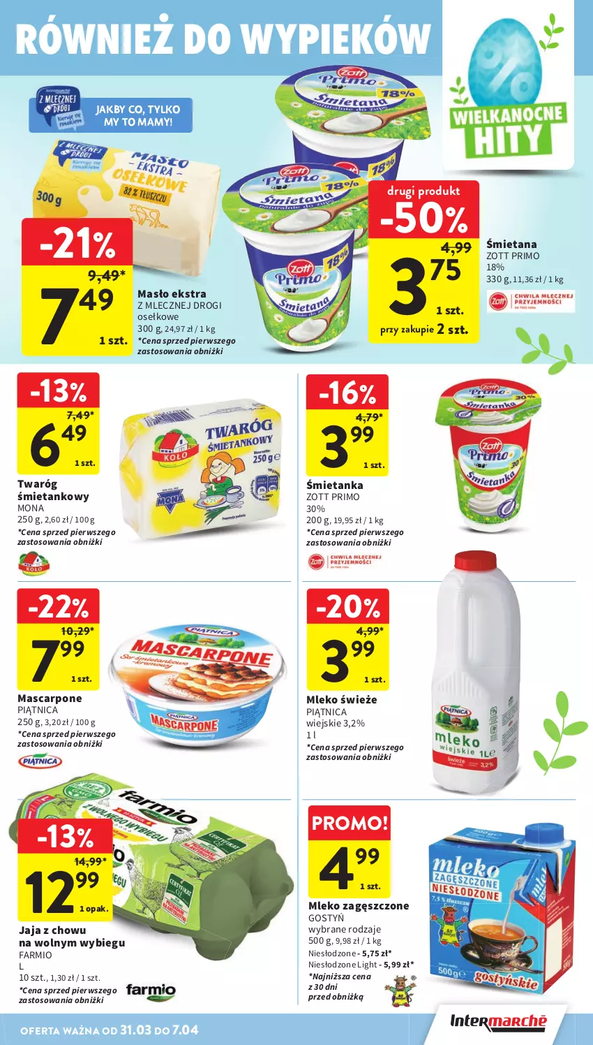 Gazetka promocyjna Intermarche - Gazetka Intermarche - ważna 31.03 do 07.04.2026 - strona 29 - produkty: Fa, Jaja, Mascarpone, Masło, Mleko, Mleko zagęszczone, Piątnica, Twaróg, Twaróg śmietankowy, Zott, Zott Primo