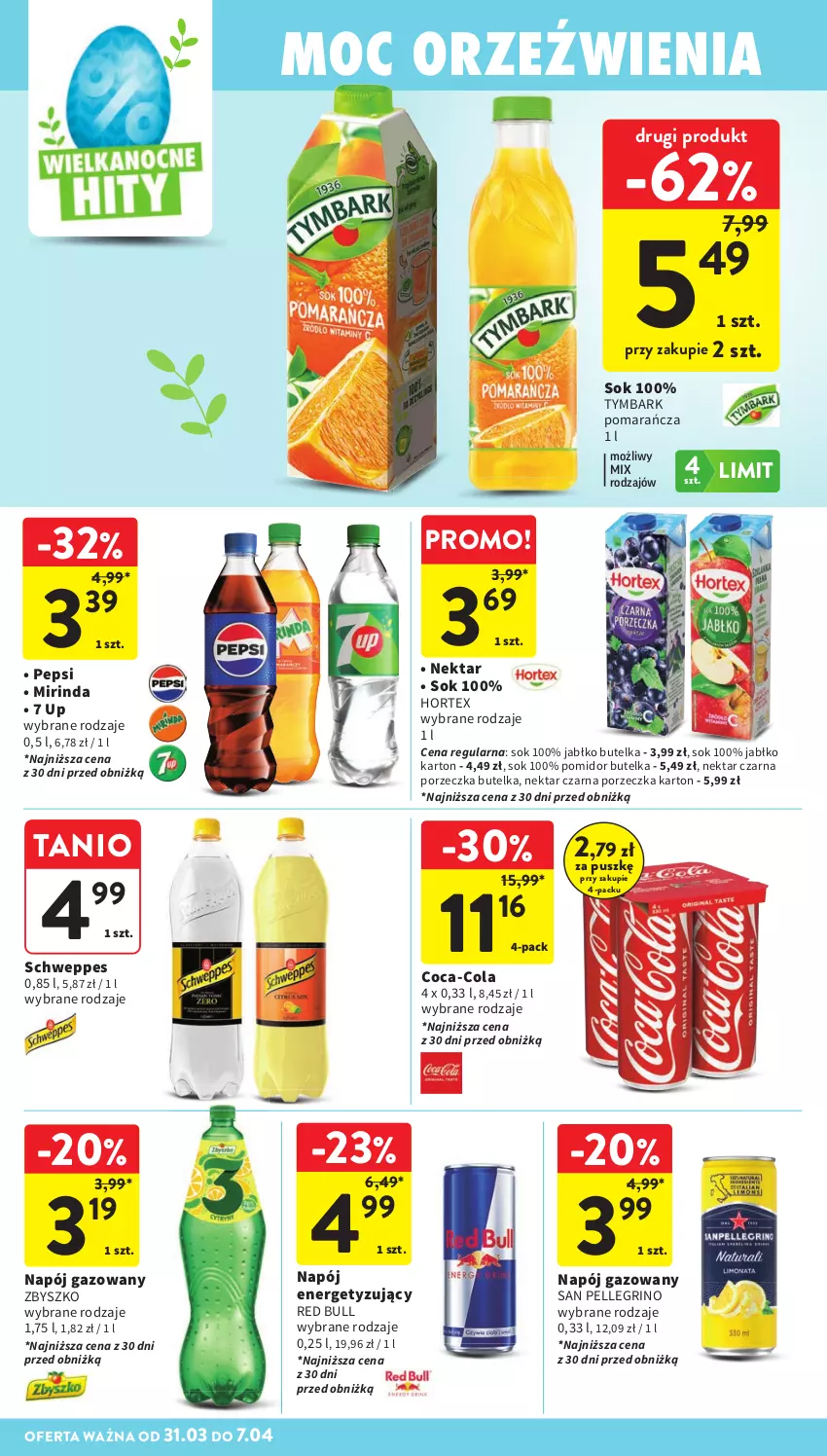 Gazetka promocyjna Intermarche - Gazetka Intermarche - ważna 31.03 do 07.04.2026 - strona 38 - produkty: Coca-Cola, Hortex, Mirinda, Napój, Napój gazowany, Nektar, Pepsi, Por, Red Bull, Schweppes, Sok, Tymbark