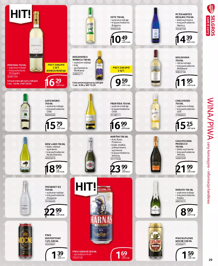 Gazetka promocyjna Selgros - Extra Oferta - ważna 01.08 do 31.08.2021 - strona 29 - produkty: Carlo Rossi, Harnaś, Martini, Piwa, Piwo, Por, Portada, Prosecco, Sport, Tera