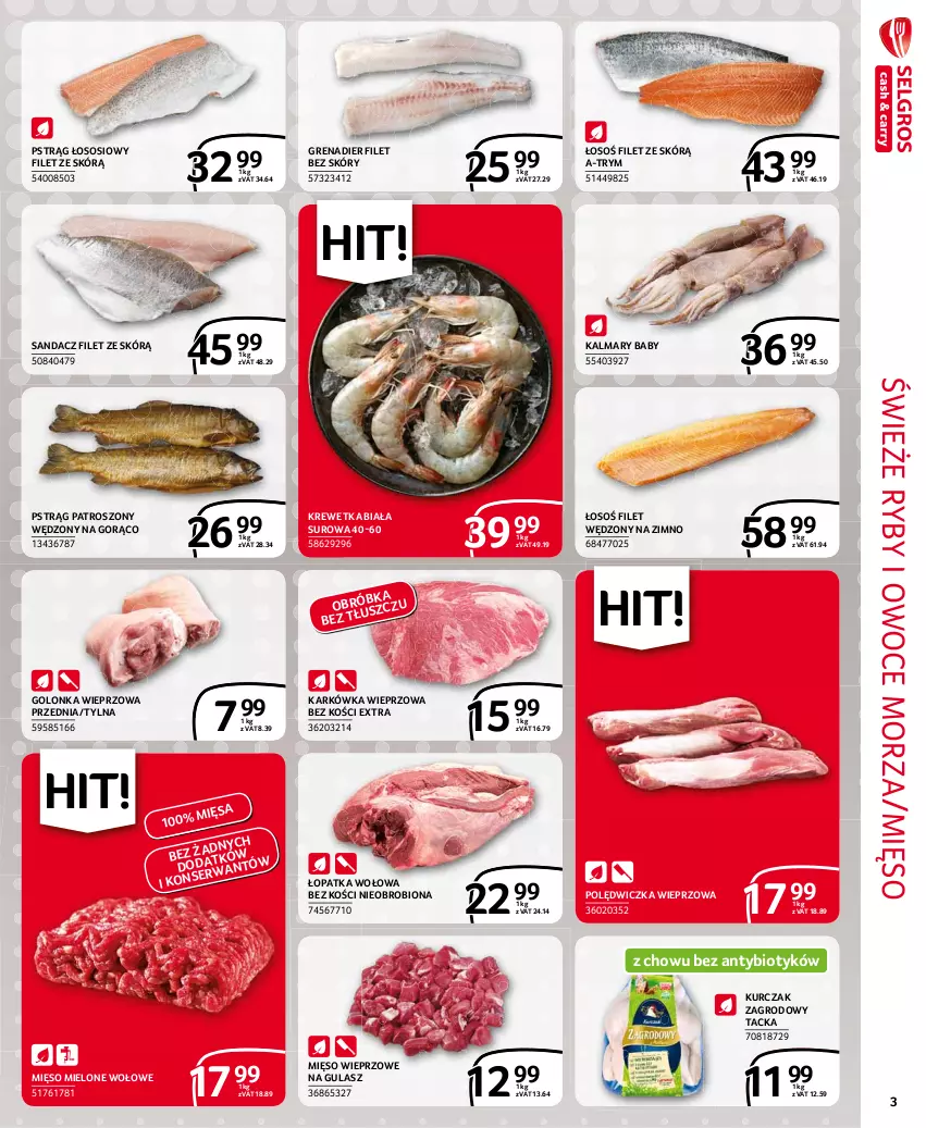 Gazetka promocyjna Selgros - Extra Oferta - ważna 01.08 do 31.08.2021 - strona 3 - produkty: Golonka wieprzowa, Grenadier, Kalmar, Kalmary, Karkówka wieprzowa, Kurczak, Mięso, Mięso mielone, Mięso wieprzowe, Owoce, Owoce morza, Polędwiczka wieprzowa, Pstrąg, Pstrąg łososiowy, Ryby i owoce morza, Sandacz, Sandacz filet, Sos