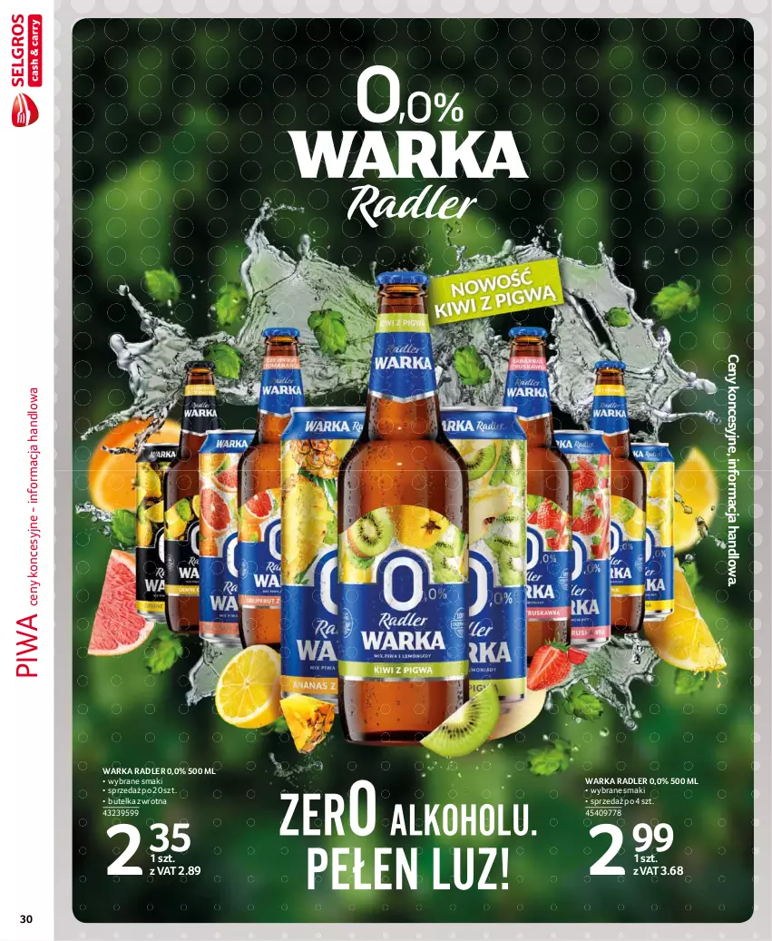 Gazetka promocyjna Selgros - Extra Oferta - ważna 01.08 do 31.08.2021 - strona 30 - produkty: Piwa, Radler, Warka