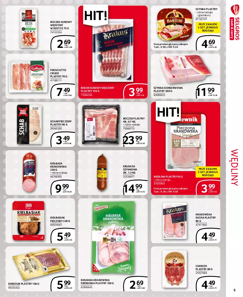 Gazetka promocyjna Selgros - Extra Oferta - ważna 01.08 do 31.08.2021 - strona 5 - produkty: Basia, Beko, Boczek, Gra, Kiełbasa, Kiełbasa krakowska, Kiełbasa szynkowa, Kindziuk, Piec, Prosciutto, Rama, Schab pieczony, Ser, Szynka, Szynka konserwowa, Wędlina