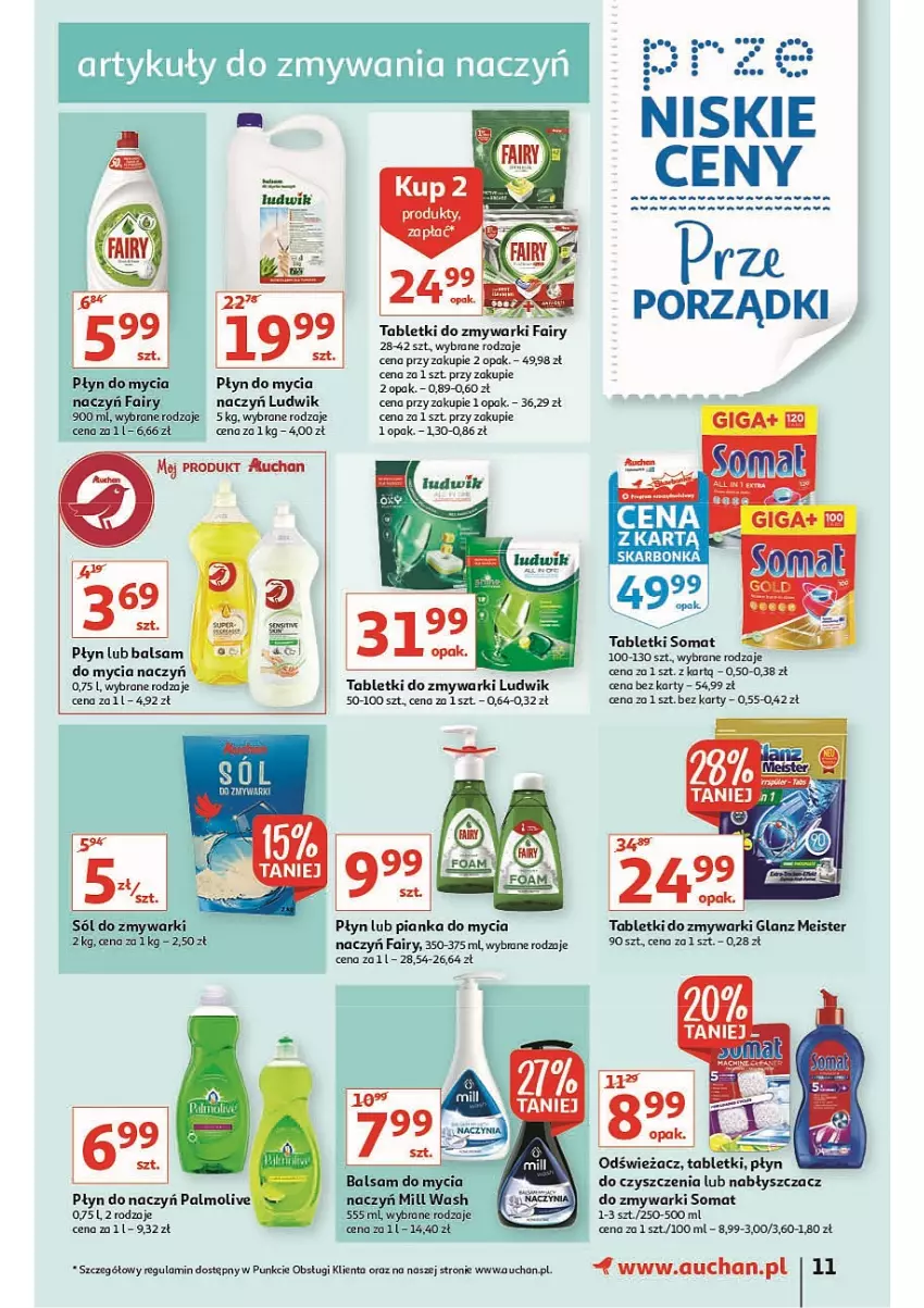 Gazetka promocyjna Auchan - przeNISKIE CENY prze porządki Hipermarkety - ważna 17.02 do 23.02.2022 - strona 11 - produkty: Do mycia naczyń, Fa, Fairy, Ludwik, Palmolive, Płyn do mycia, Somat, Tablet, Tabletki do zmywarki, Zmywarki