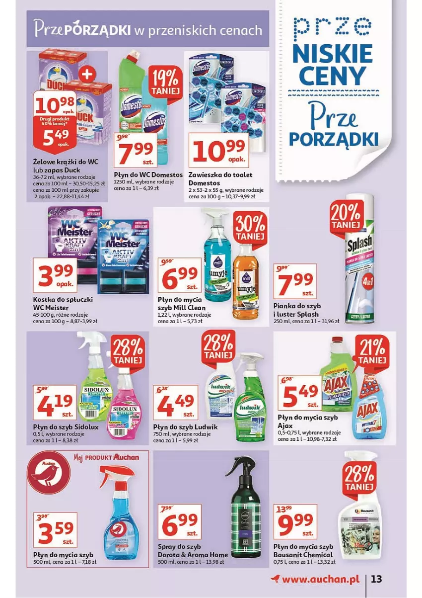 Gazetka promocyjna Auchan - przeNISKIE CENY prze porządki Hipermarkety - ważna 17.02 do 23.02.2022 - strona 13 - produkty: Ajax, Domestos, Duck, Ludwik, Płyn do mycia, Płyn do szyb, Płyn do wc, Por, Sidolux