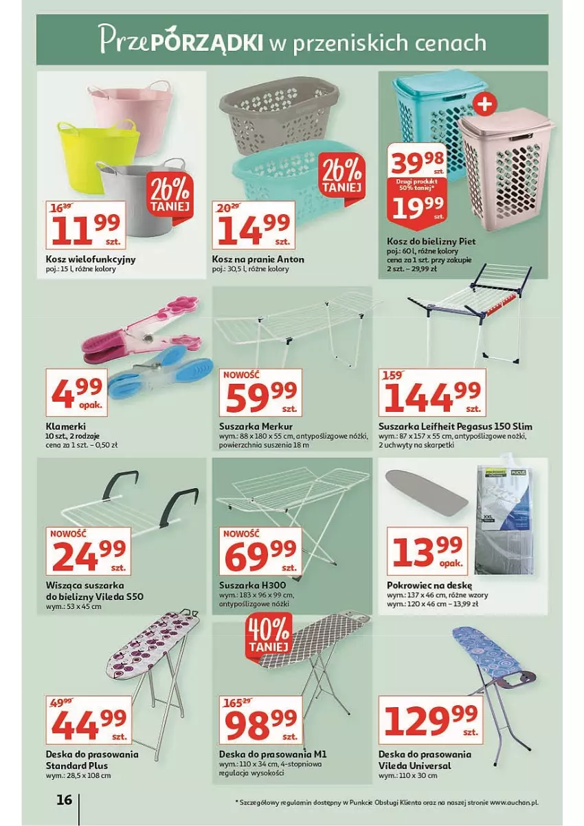 Gazetka promocyjna Auchan - przeNISKIE CENY prze porządki Hipermarkety - ważna 17.02 do 23.02.2022 - strona 16 - produkty: Asus, Deska do prasowania, Karp, Kosz, Noż, Pokrowiec, Pokrowiec na deskę, Skarpetki, Sok, Suszarka, Top, Uchwyty, Vileda