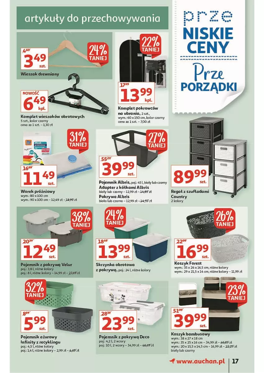 Gazetka promocyjna Auchan - przeNISKIE CENY prze porządki Hipermarkety - ważna 17.02 do 23.02.2022 - strona 17 - produkty: Kosz, Pojemnik, Pokrywa, Por, Regał, Ubrania, Wieszak