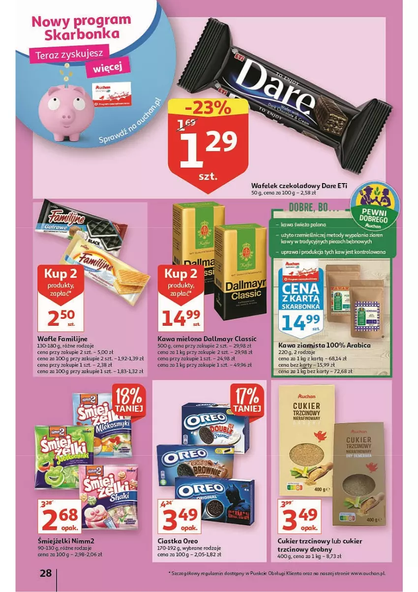 Gazetka promocyjna Auchan - przeNISKIE CENY prze porządki Hipermarkety - ważna 17.02 do 23.02.2022 - strona 28 - produkty: BIC, Ciastka, Cukier, Cukier trzcinowy, Dallmayr, Fa, Kawa, Kawa mielona, Kawa ziarnista, Nimm2, Oreo, Piec, Wafelek, Wafle