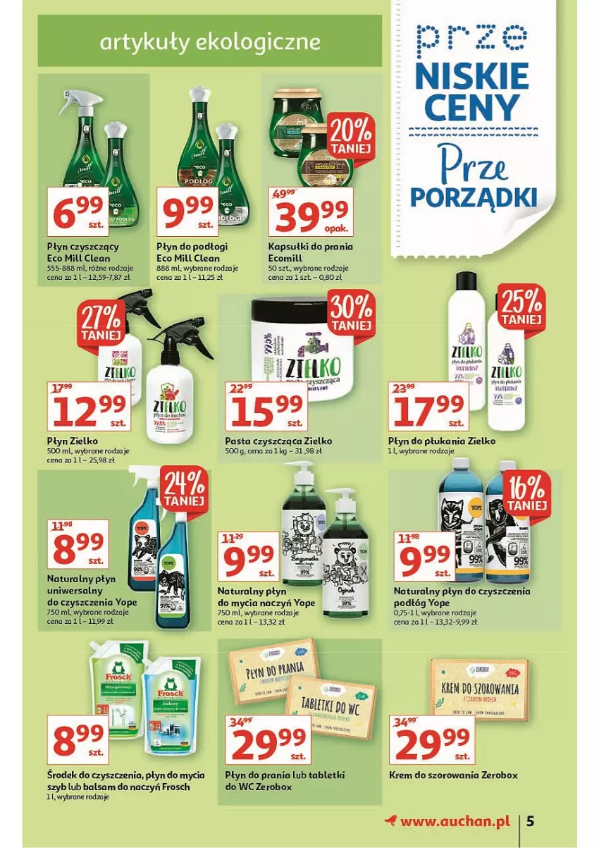 Gazetka promocyjna Auchan - przeNISKIE CENY prze porządki Hipermarkety - ważna 17.02 do 23.02.2022 - strona 5 - produkty: Do mycia naczyń, Frosch, Kapsułki do prania, Płyn do mycia, Płyn do płukania, Płyn do prania, Por, Tablet, Yope