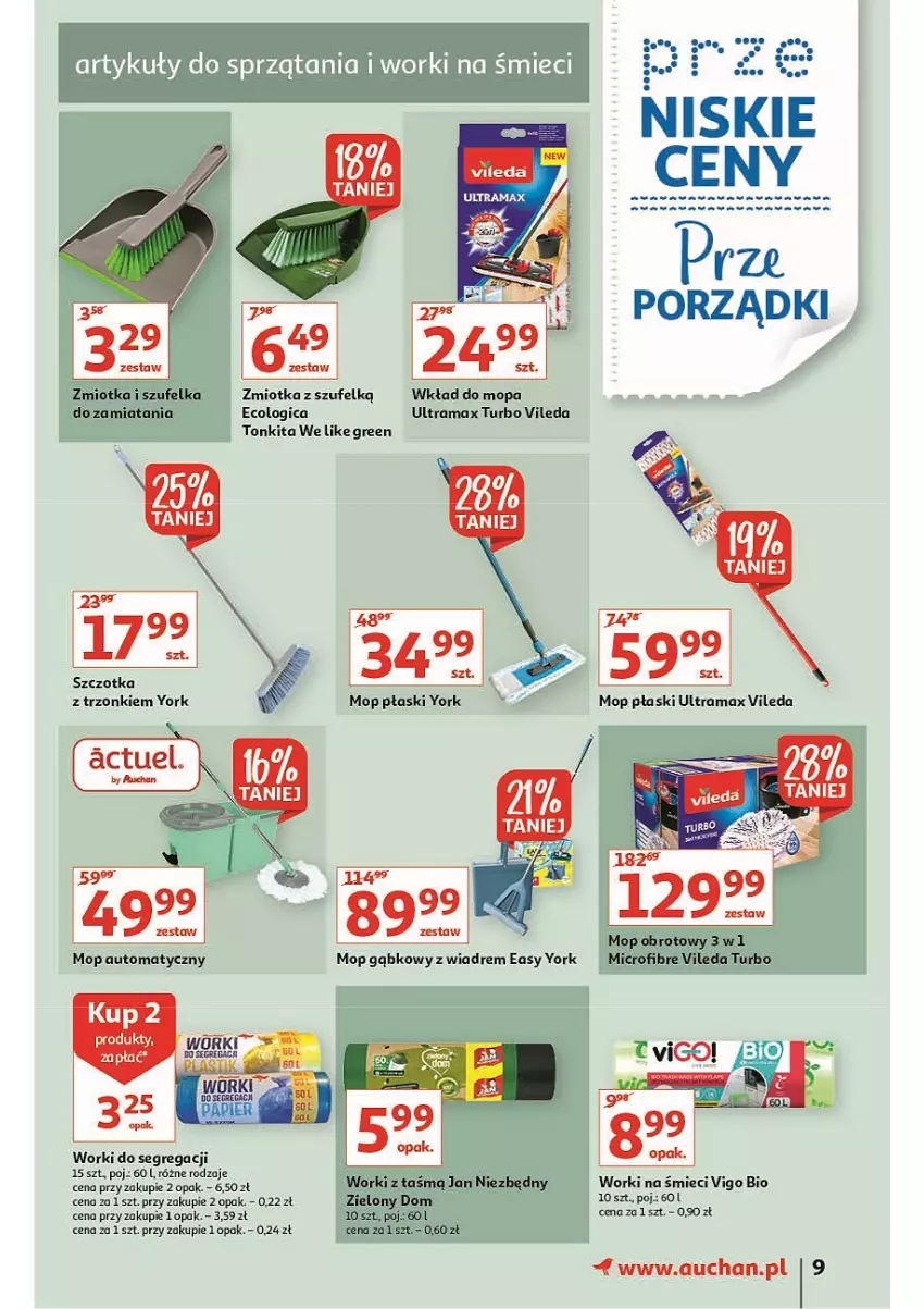 Gazetka promocyjna Auchan - przeNISKIE CENY prze porządki Hipermarkety - ważna 17.02 do 23.02.2022 - strona 9 - produkty: Fa, Mop, Rama, Szczotka, Vileda, Wkład do mopa, Worki na śmiec, Worki na śmieci