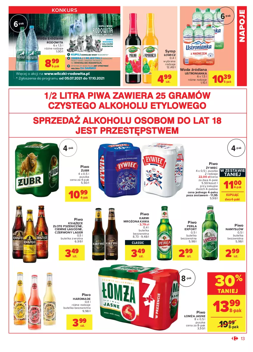 Gazetka promocyjna Carrefour - Gazetka Market - ważna 23.08 do 04.09.2021 - strona 13 - produkty: Gra, Karmi, Kawa, Kosz, Książęce, LANA, Namysłów, Napoje, Perła, Piwa, Piwo, Por, Syrop, Woda