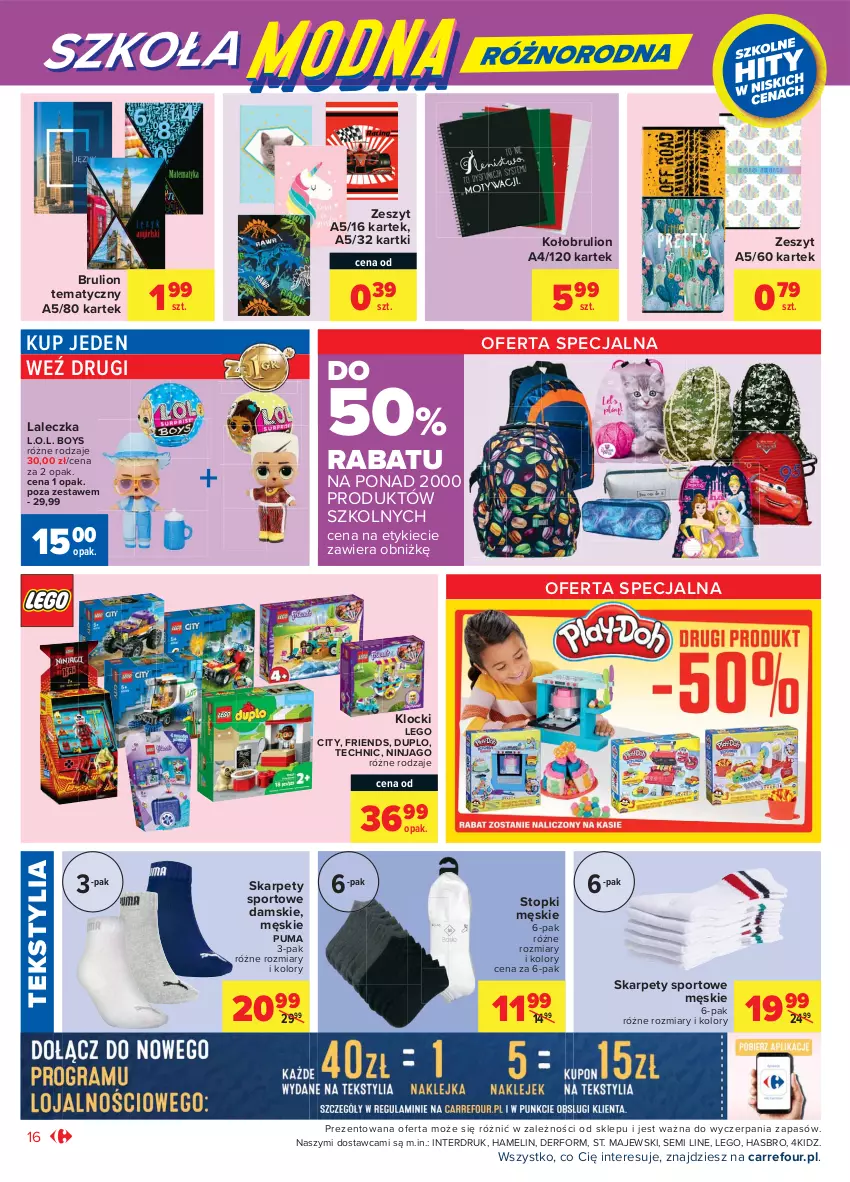 Gazetka promocyjna Carrefour - Gazetka Market - ważna 23.08 do 04.09.2021 - strona 16 - produkty: Hasbro, Karp, Klocki, L.O.L., LEGO, LEGO City, Lion, Por, Puma, Sport, Top