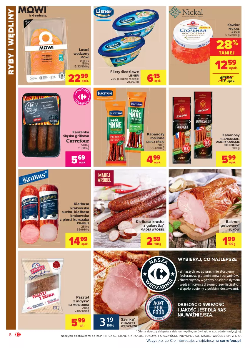 Gazetka promocyjna Carrefour - Gazetka Market - ważna 23.08 do 04.09.2021 - strona 6 - produkty: Gala, Grill, Kabanos, Kasza, Kaszanka, Kawior, Kiełbasa, Kiełbasa krakowska, Kiełbasa krucha, Krakus, Kurczak, Lisner, Madej Wróbel, Pasztet, Pasztet z indyka, Ser, Sok, Sokołów, Szynka, Tarczyński