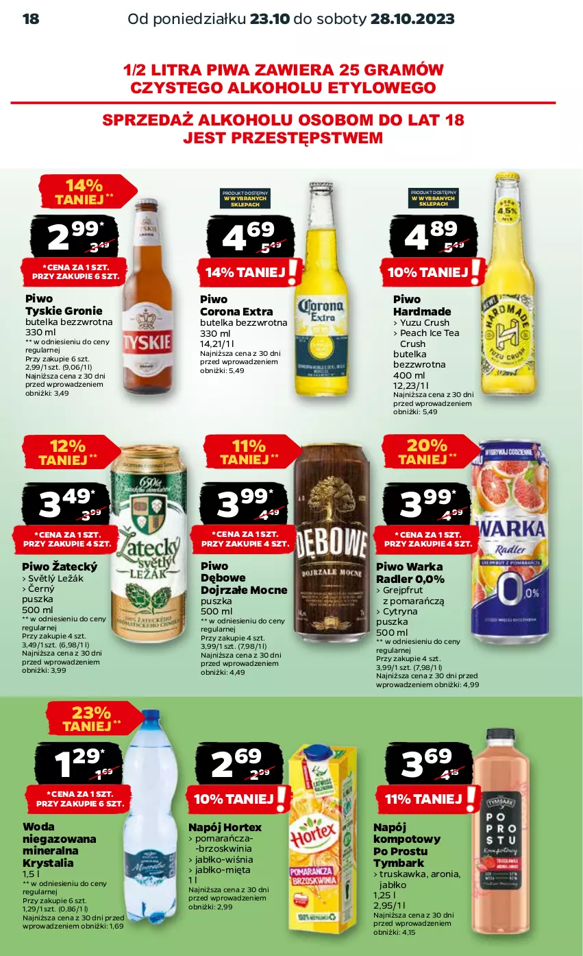 Gazetka promocyjna Netto - Akcesoria i dodatki - ważna 26.10 do 01.11.2023 - strona 18 - produkty: Aronia, Corona Extra, Gra, Grejpfrut, Hortex, Ice tea, Mięta, Napój, Piwa, Piwo, Radler, Tymbark, Tyskie, Warka, Woda, Woda niegazowana