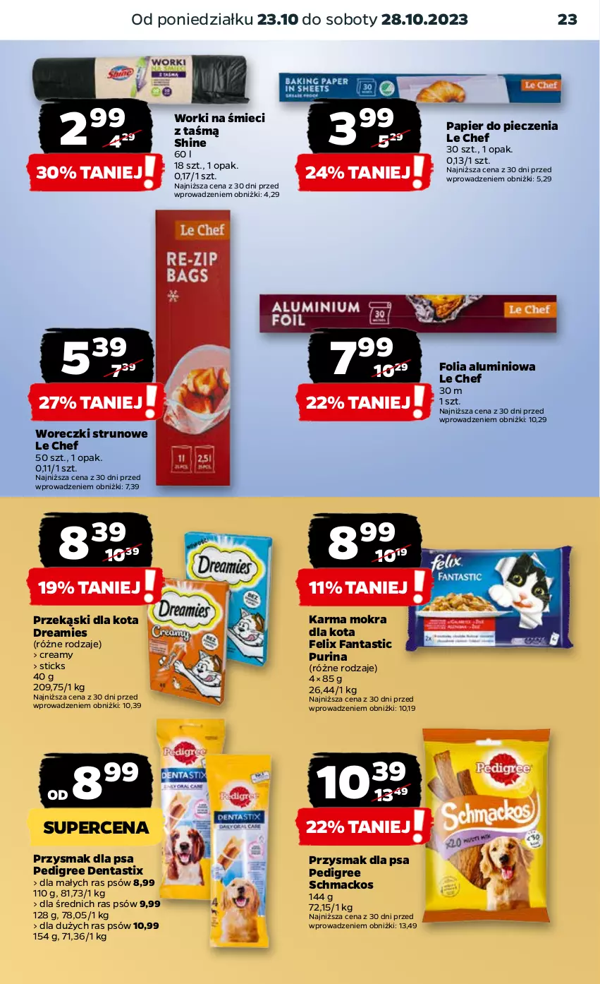 Gazetka promocyjna Netto - Akcesoria i dodatki - ważna 26.10 do 01.11.2023 - strona 23 - produkty: Fa, Fanta, Felix, Folia aluminiowa, Papier, Papier do pieczenia, Pedigree, Piec, Przekąski dla kota, Przysmak dla psa, Pur, Purina, Worki na śmiec, Worki na śmieci