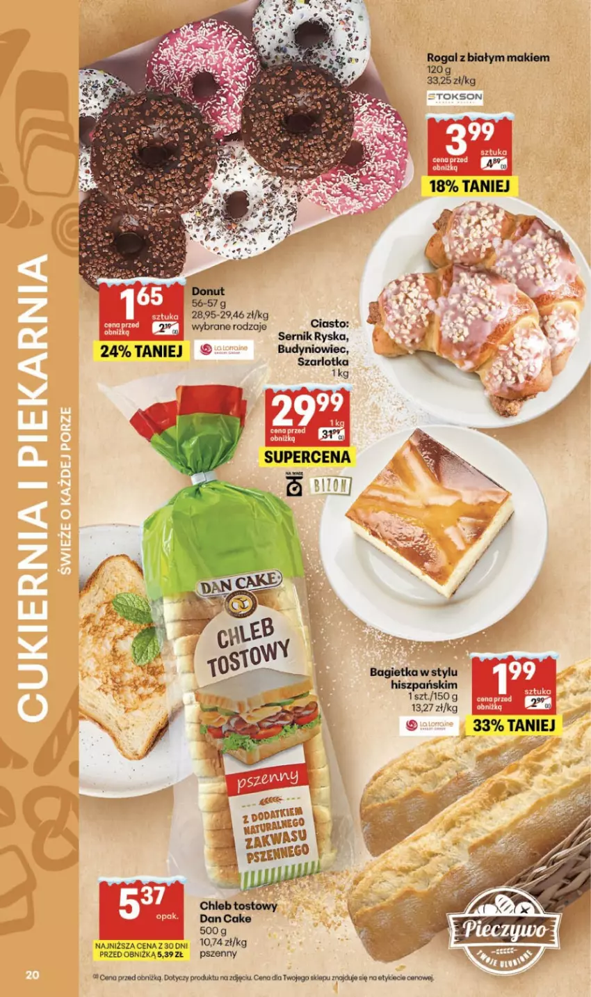 Gazetka promocyjna Delikatesy Centrum - Franczyza DC04 Czwartek - ważna 22.01 do 28.01.2026 - strona 20 - produkty: Bagietka, Chleb, Chleb tostowy, Dan Cake, Rogal