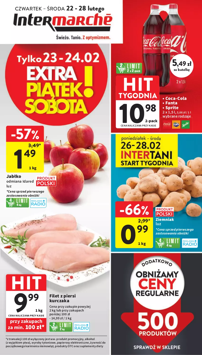 Gazetka promocyjna Intermarche - Gazetka Intermarche - ważna 22.02 do 28.02.2024 - strona 1 - produkty: Coca-Cola, Fa, Fanta, Filet z piersi kurczaka, Karmi, Kurczak, Papier, Piwa, Sprite, Tran