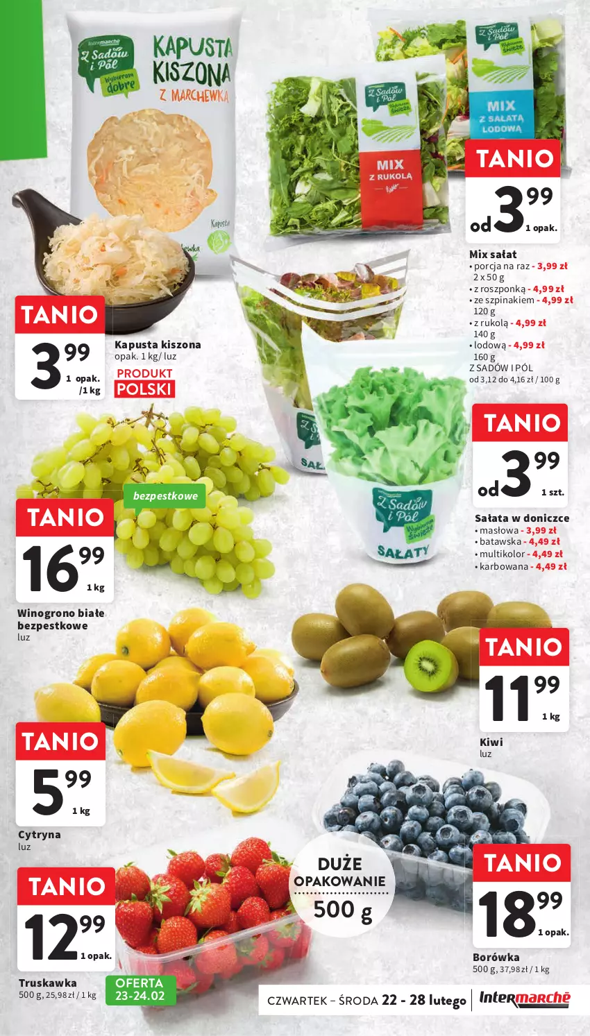 Gazetka promocyjna Intermarche - Gazetka Intermarche - ważna 22.02 do 28.02.2024 - strona 13 - produkty: Borówka, Kiwi, Masło, Por, Sałat, Szpinak, Wino