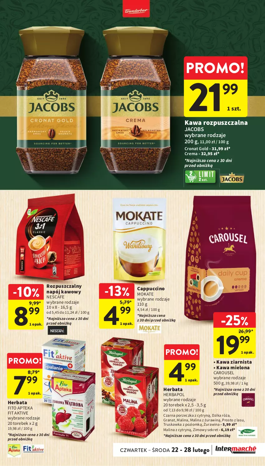 Gazetka promocyjna Intermarche - Gazetka Intermarche - ważna 22.02 do 28.02.2024 - strona 29 - produkty: Apteka, Cappuccino, Dzika róża, Gra, Granat, Herbapol, Herbata, Jacobs, Kawa, Kawa mielona, Kawa rozpuszczalna, Kawa ziarnista, Kret, Napój, Por, Róża