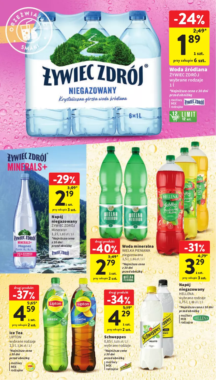 Gazetka promocyjna Intermarche - Gazetka Intermarche - ważna 22.02 do 28.02.2024 - strona 34 - produkty: Hellena, Ice tea, LANA, Lipton, Napój, Napój niegazowany, Schweppes, Woda, Woda mineralna