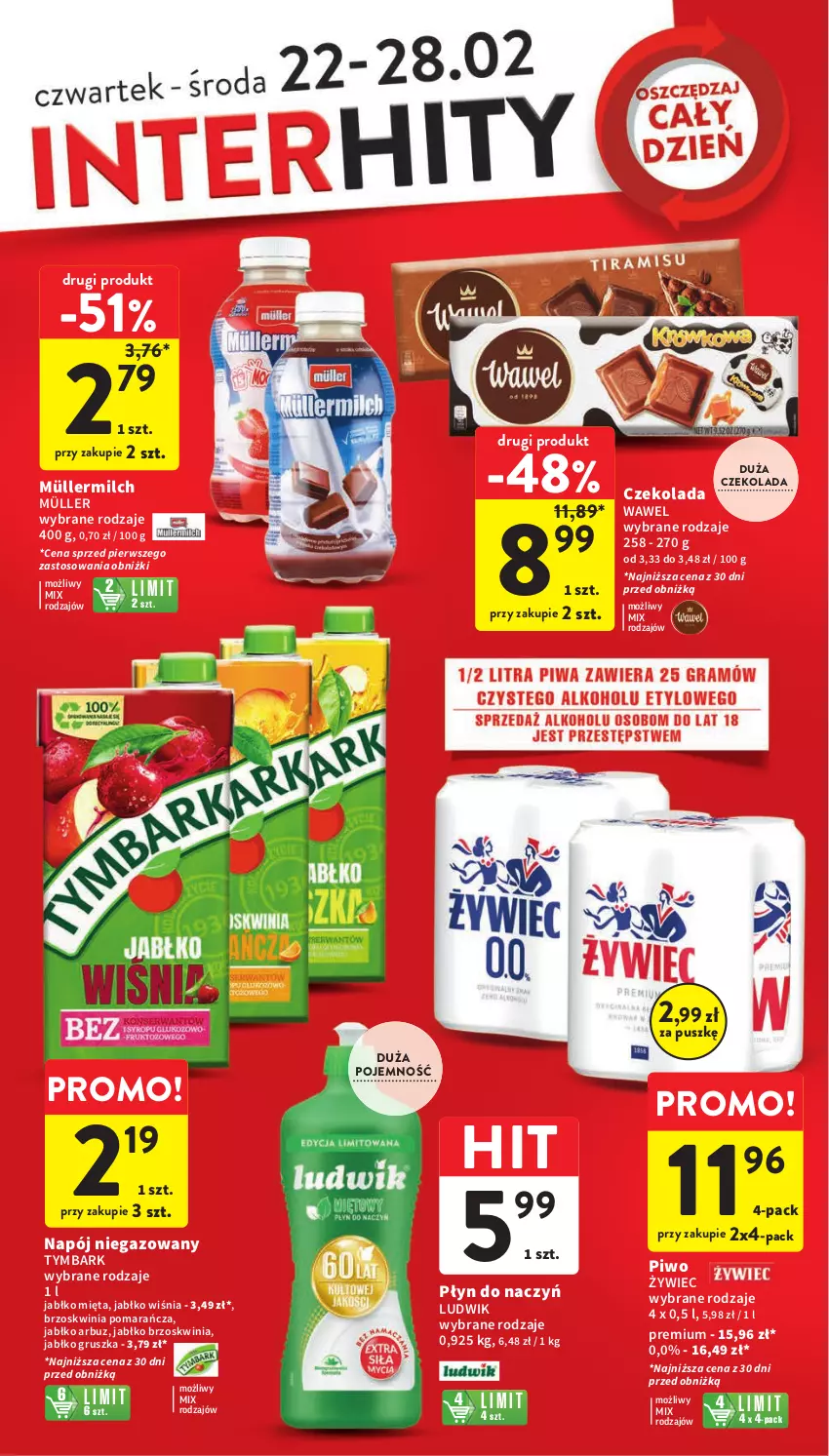 Gazetka promocyjna Intermarche - Gazetka Intermarche - ważna 22.02 do 28.02.2024 - strona 4 - produkty: Arbuz, Czekolada, Ludwik, Mięta, Müller, Müllermilch, Napój, Napój niegazowany, Piwo, Tymbark, Wawel