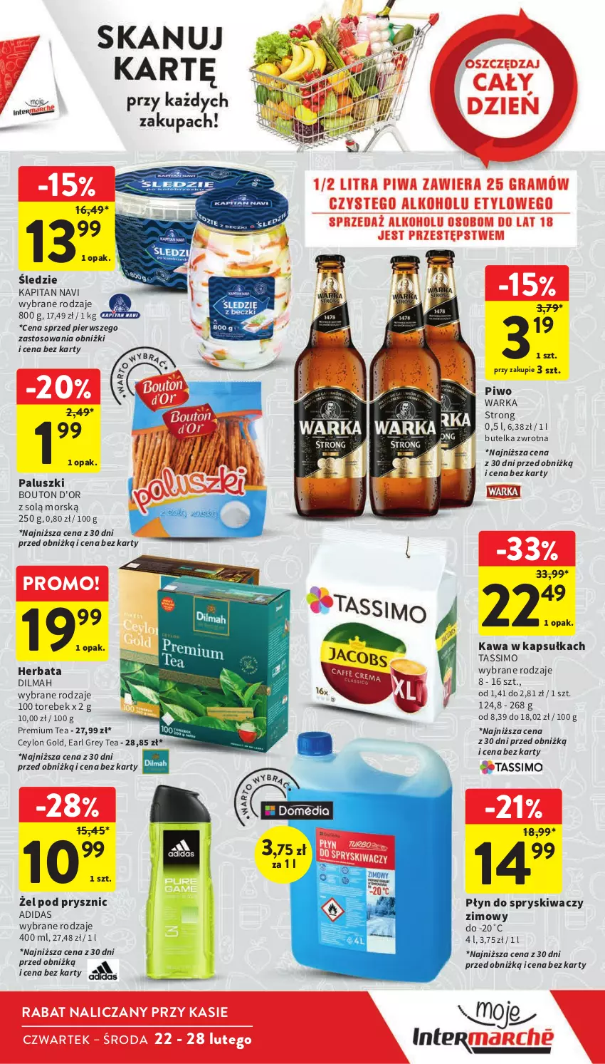 Gazetka promocyjna Intermarche - Gazetka Intermarche - ważna 22.02 do 28.02.2024 - strona 7 - produkty: Adidas, Dilmah, Earl Grey, Herbata, Kawa, Piwo, Płyn do spryskiwaczy, Tassimo, Warka