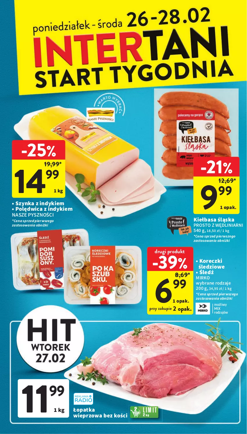 Gazetka promocyjna Intermarche - Gazetka Intermarche - ważna 22.02 do 28.02.2024 - strona 8 - produkty: Kiełbasa, Kiełbasa śląska, Koreczki śledziowe, Polędwica, Szynka