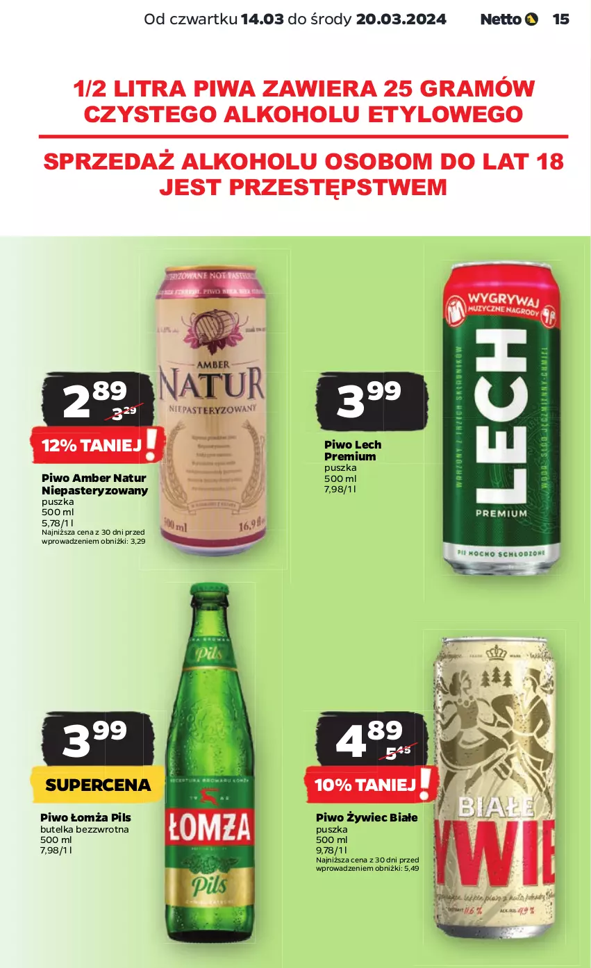 Gazetka promocyjna Netto - Artykuły spożywcze - ważna 14.03 do 20.03.2024 - strona 15 - produkty: Gra, Lech Premium, Piwa, Piwo