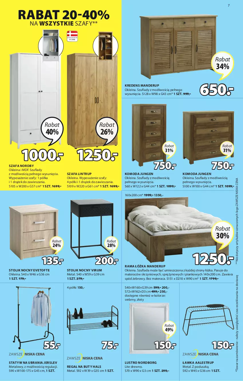 Gazetka promocyjna Jysk - Oferta tygodnia - ważna 09.03 do 22.03.2022 - strona 8 - produkty: Buty, Fa, Komoda, Kredens, Lustro, Materac, Moda, Półka, Rama, Rama łóżka, Regał, Rum, Spód żebrowy, Statyw na ubrania, Stolik, Stolik nocny, Szafa, Tera, Ubrania