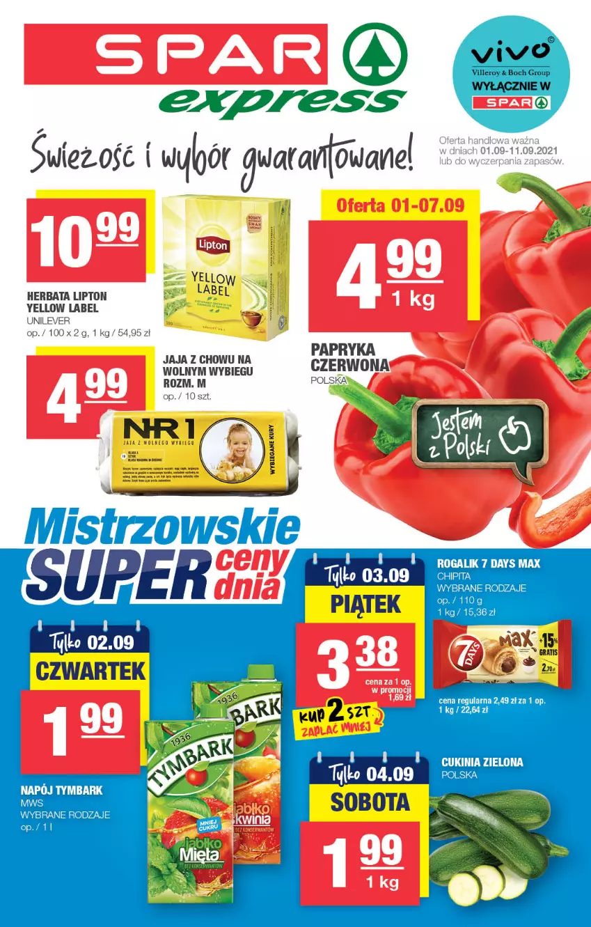 Gazetka promocyjna Spar - Express - ważna 01.09 do 07.09.2021 - strona 1 - produkty: 7 Days, Herbata, Jaja, Lipton, Rogal, Tymbark