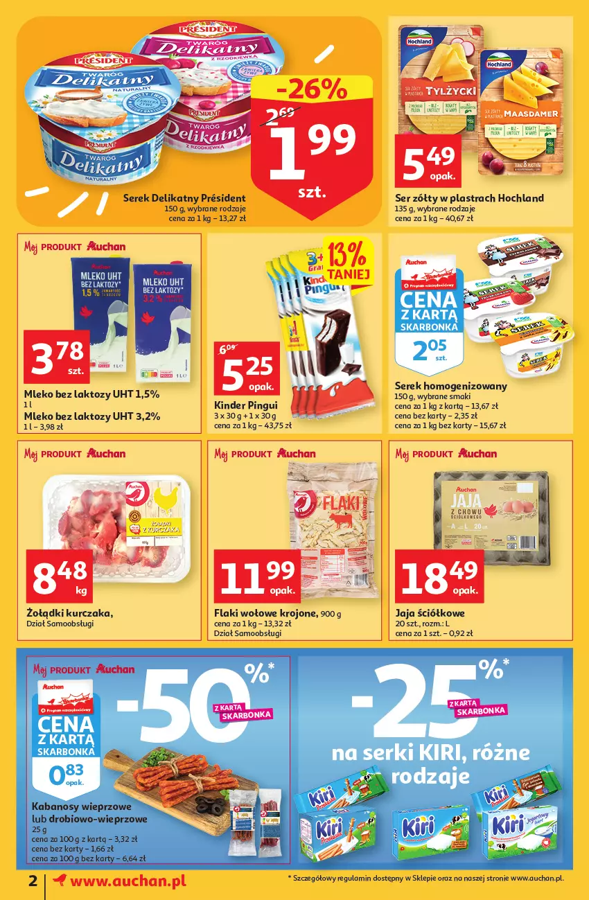 Gazetka promocyjna Auchan - Gazetka Koszyk Oszczędności Auchan Moje Auchan - ważna 19.10 do 29.10.2022 - strona 2 - produkty: Flaki, Flaki wołowe, Hochland, Jaja, Kabanos, Kinder, Kurczak, Mleko, Mleko bez laktozy, Ser, Serek, Serek homogenizowany