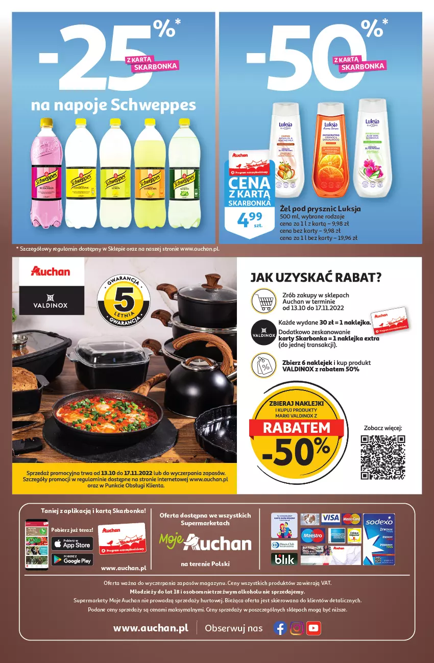 Gazetka promocyjna Auchan - Gazetka Koszyk Oszczędności Auchan Moje Auchan - ważna 19.10 do 29.10.2022 - strona 4 - produkty: Fa, Klej, Napoje, Schweppes, Ser, Tran