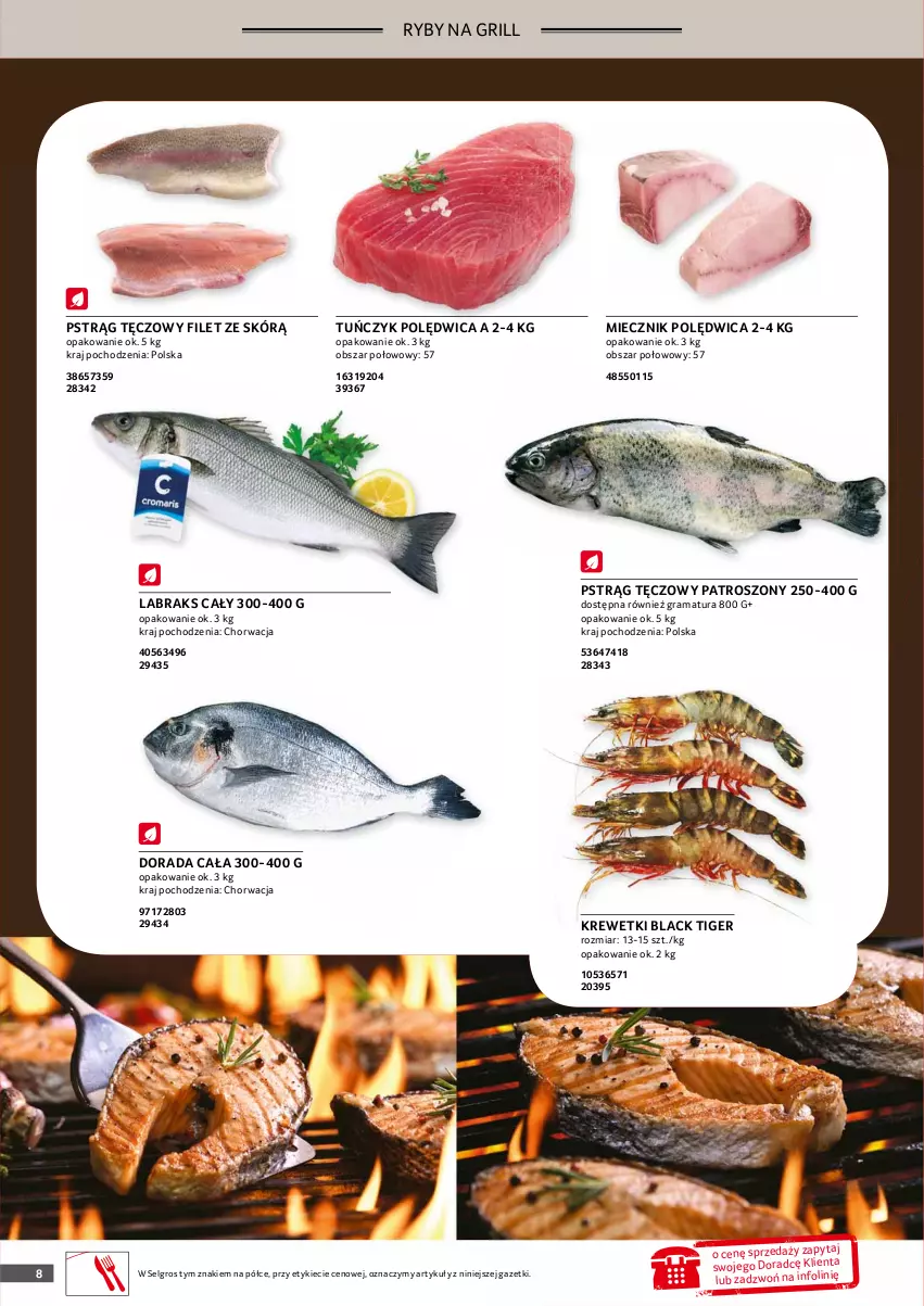 Gazetka promocyjna Selgros - Oferta gastronomiczna - ważna 01.04 do 30.04.2021 - strona 8 - produkty: Gra, Grill, Krewetki, Lack, LG, Miecz, Miecznik, Polędwica, Pstrąg, Pstrąg tęczowy, Rama, Tiger, Tuńczyk