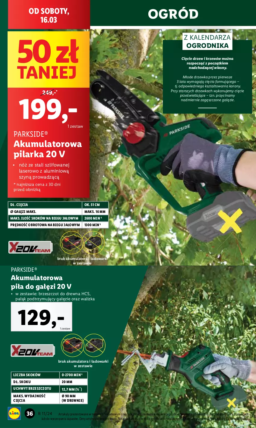 Gazetka promocyjna Lidl - GAZETKA - ważna 11.03 do 16.03.2024 - strona 42 - produkty: Akumulator, Kalendarz, Ogród, Parkside, Piła do gałęzi, Ser, Walizka