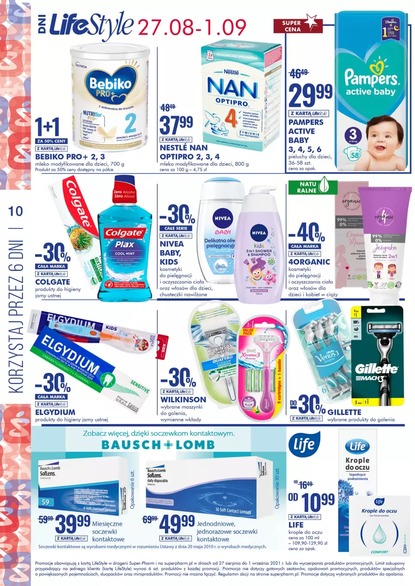 Gazetka promocyjna Super Pharm - Gazetka - ważna 27.08 do 01.09.2021 - strona 10 - produkty: Bebiko, Chusteczki, Chusteczki nawilzane, Colgate, Dzieci, Elgydium, Gra, Krople do oczu, LG, Mleko, Mleko modyfikowane, Nivea, Pampers, Pieluchy, Ser, Soczewki kontaktowe