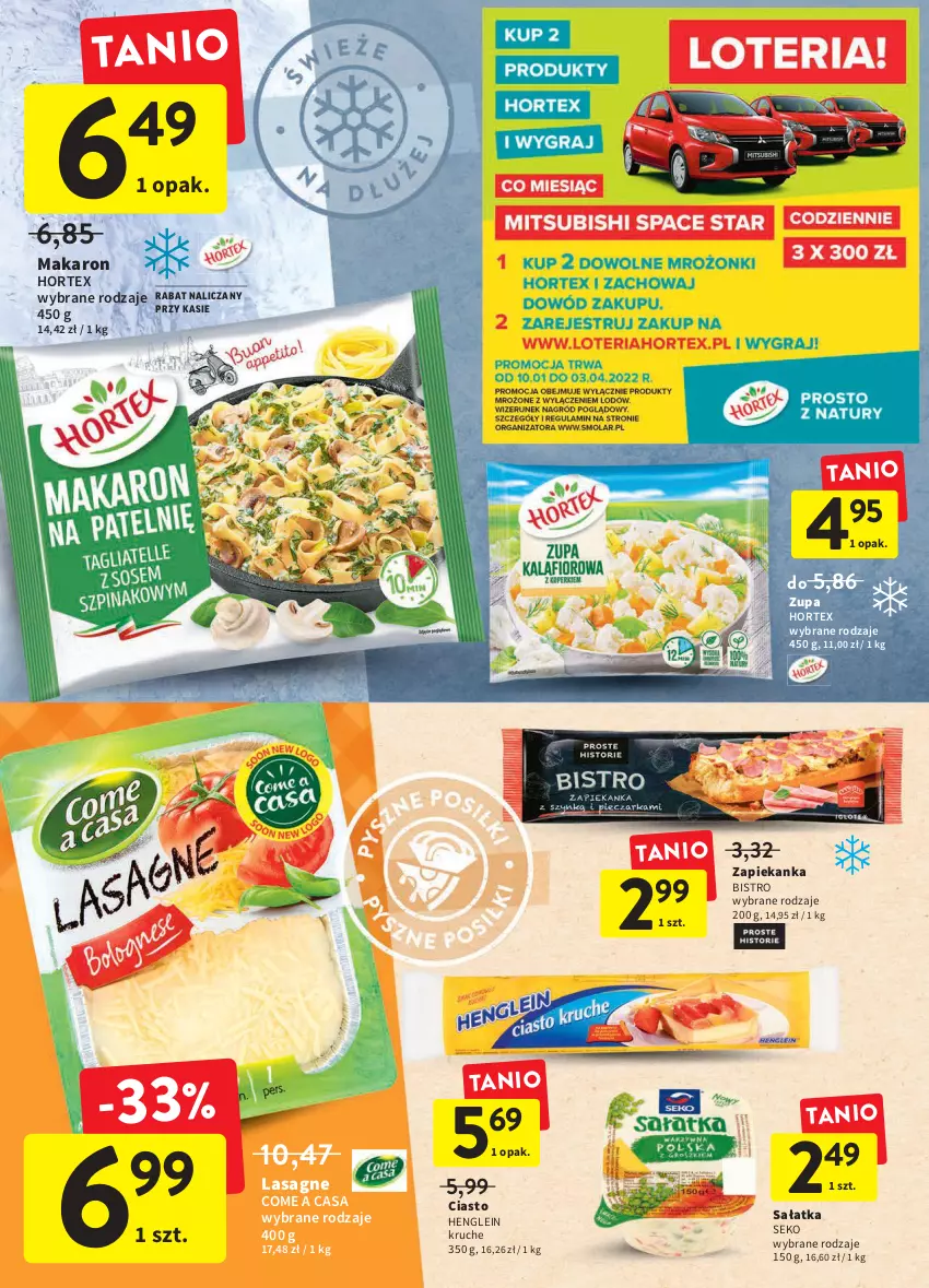 Gazetka promocyjna Intermarche - Spożywcza - ważna 17.03 do 23.03.2022 - strona 16 - produkty: Hortex, Lasagne, Makaron, Sałat, Sałatka, SEKO, Zapiekanka, Zupa