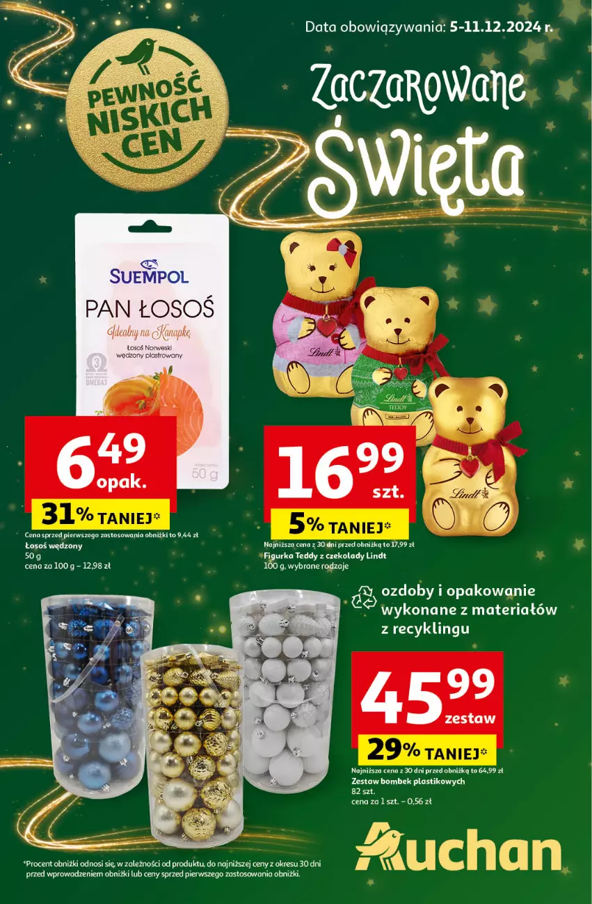 Gazetka promocyjna Auchan - Gazetka Pewność Niskich Cen Hipermarket Auchan - ważna 05.12 do 11.12.2024 - strona 1 - produkty: Lindt, Zestaw bombek