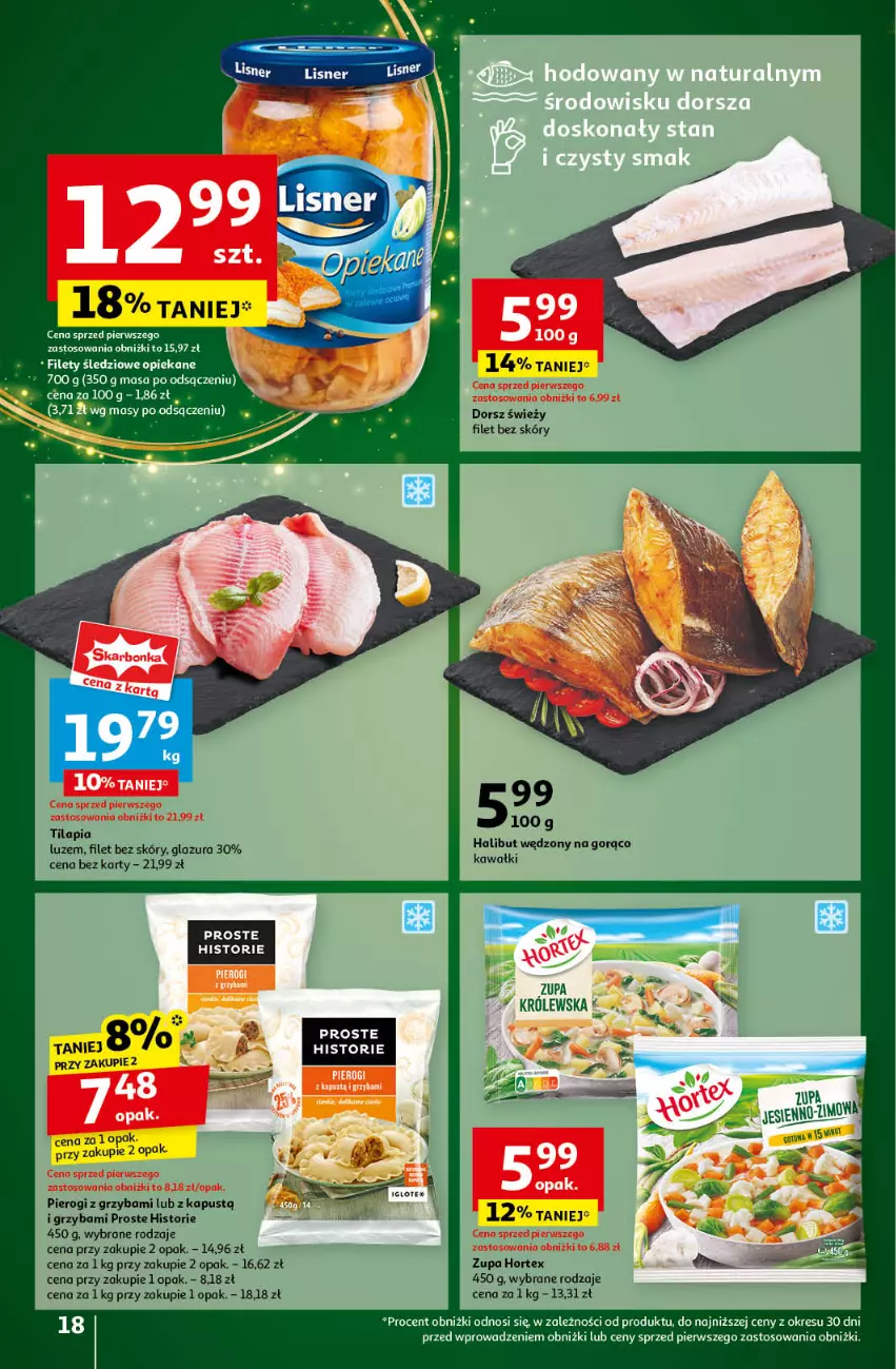 Gazetka promocyjna Auchan - Gazetka Pewność Niskich Cen Hipermarket Auchan - ważna 05.12 do 11.12.2024 - strona 20 - produkty: Dorsz, Glazura, Halibut, Hortex, Kapustą, Kawa, Lazur, Pierogi, Tilapia, Zupa