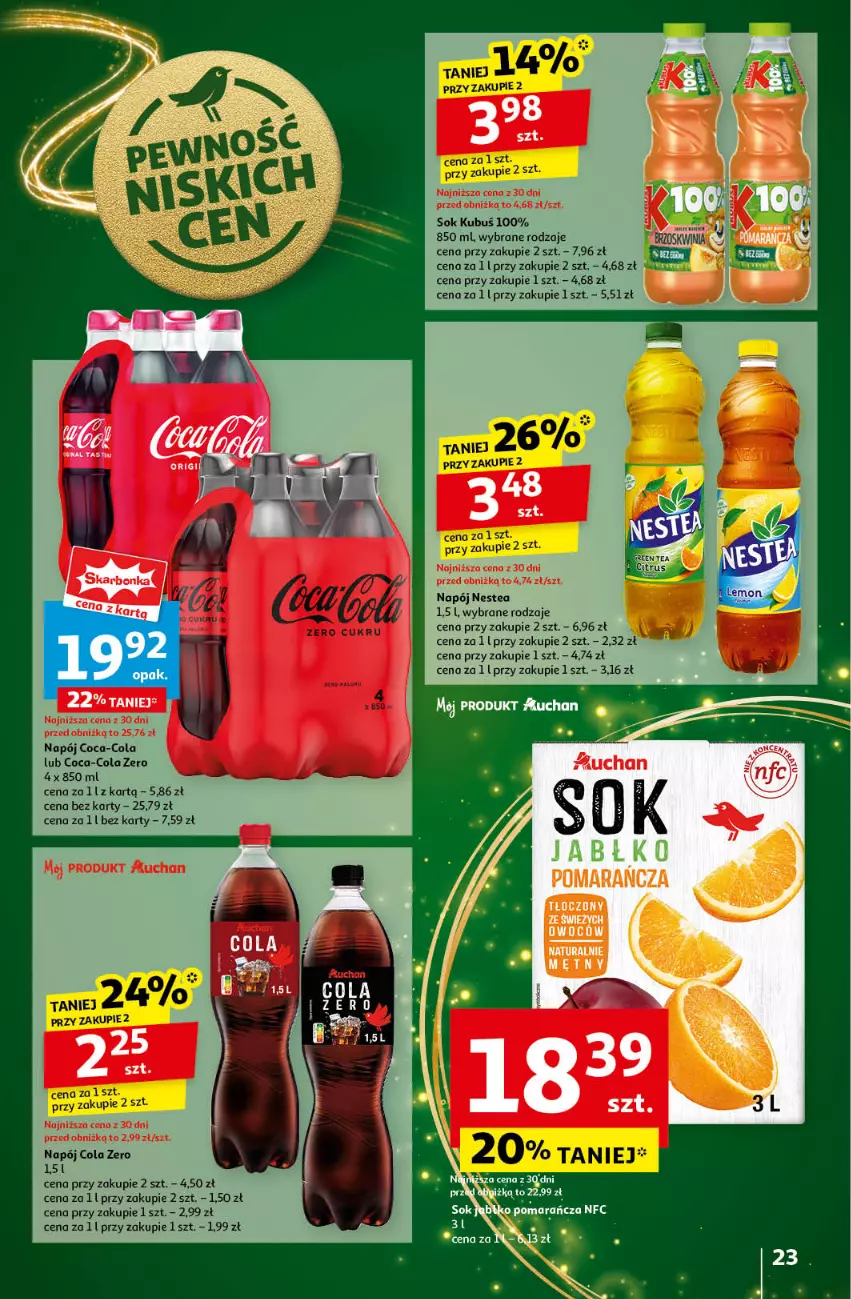 Gazetka promocyjna Auchan - Gazetka Pewność Niskich Cen Hipermarket Auchan - ważna 05.12 do 11.12.2024 - strona 25 - produkty: Coca-Cola, Kubuś, Napój, Nestea, Sok